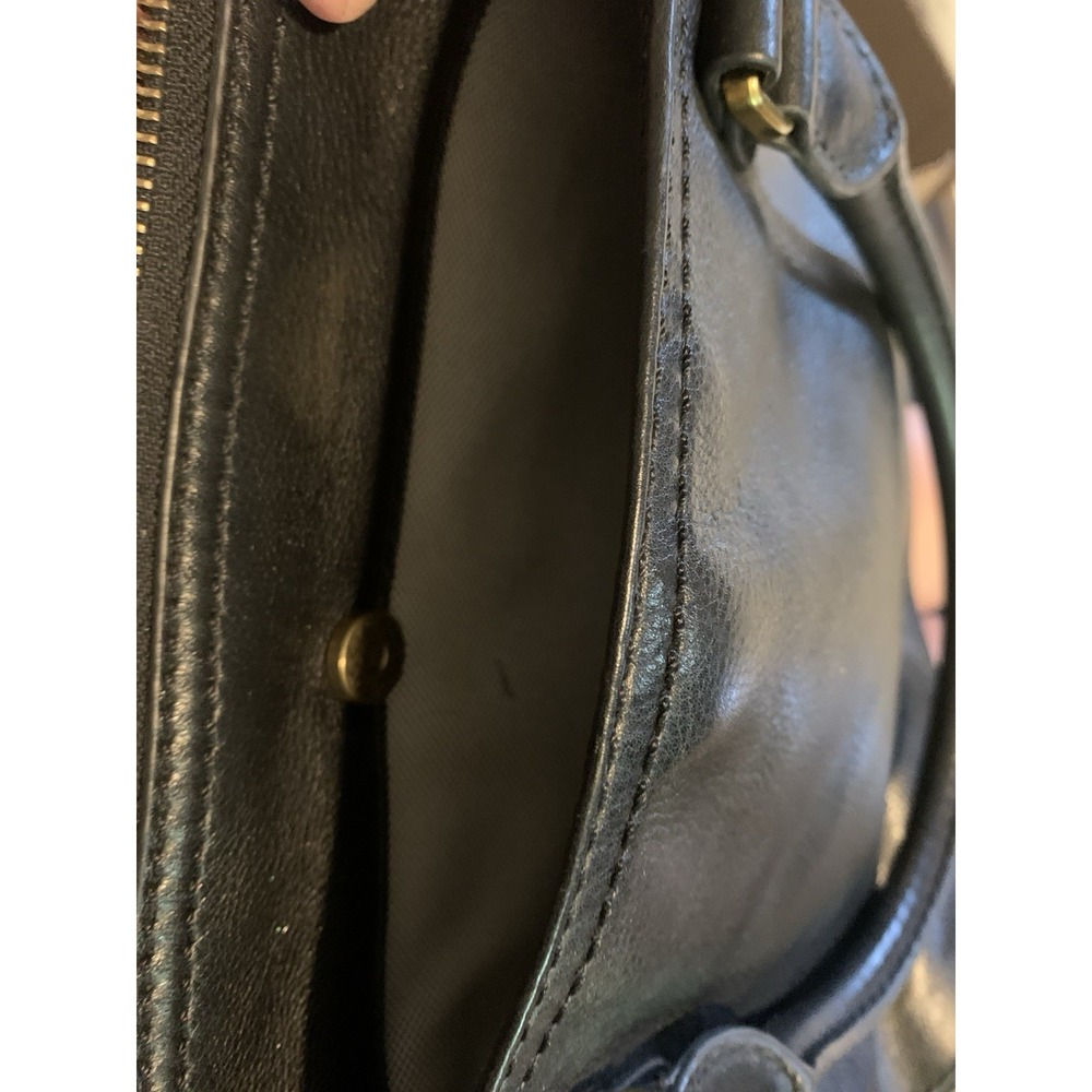 Fossil‎ Black Leather Satchel Tote Handbag Brass Key Charm Medium Structured - Picture 15 of 15